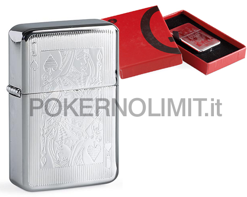 accessori di poker - accendino ricaricabile in acciaio con inciso la regina di picche