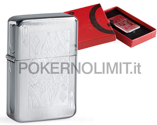 accessori di poker - accendino ricaricabile in acciaio con inciso la regina di quadri