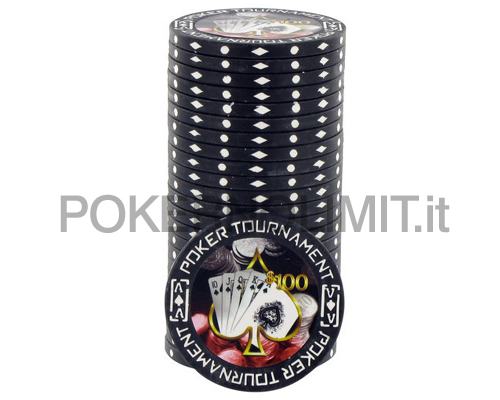 accessori di poker - blister 25 fiches nere poker tournament clay chips