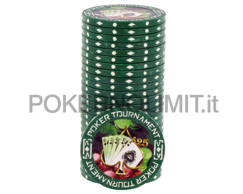 accessori di poker - blister 25 fiches verdi poker tournament clay chips