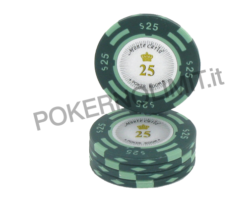 accessori di poker - monte carlo blister 25 fiches green clay con metal insert