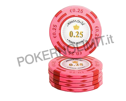 accessori di poker - monte carlo blister 25 fiches pink clay con metal insert