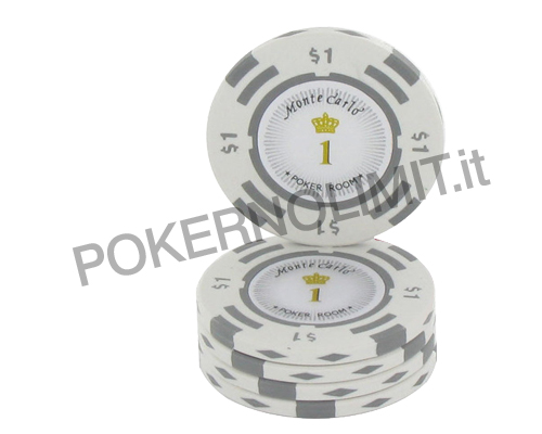accessori di poker - monte carlo blister 25 fiches white clay con metal insert