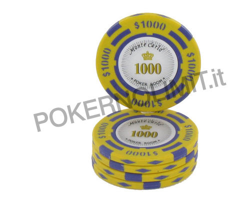 accessori di poker - monte carlo blister 25 fiches yellow clay con metal insert