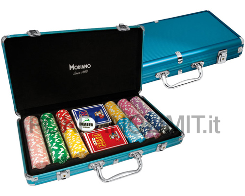 accessori di poker - valigetta set poker modiano alluminio blu 300 fiches 14gr