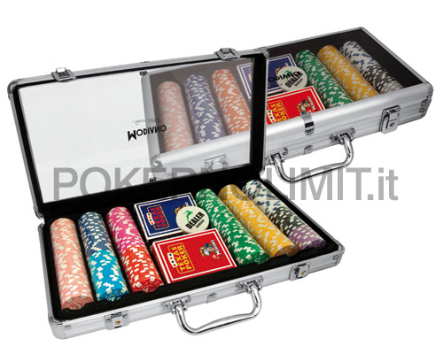 accessori di poker - valigetta set poker modiano alluminio trasparente 300 fiches 14gr