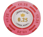 Monte Carlo - 25 Poker Fiches Clay 14 Gr. (Valore 0,25)